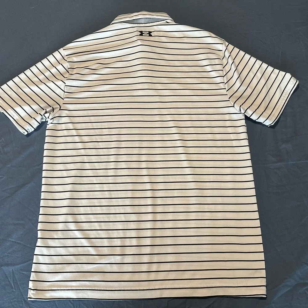 Under Armour Men's Striped Golf Polo Shirt - Black and White - Picture 2 of 3